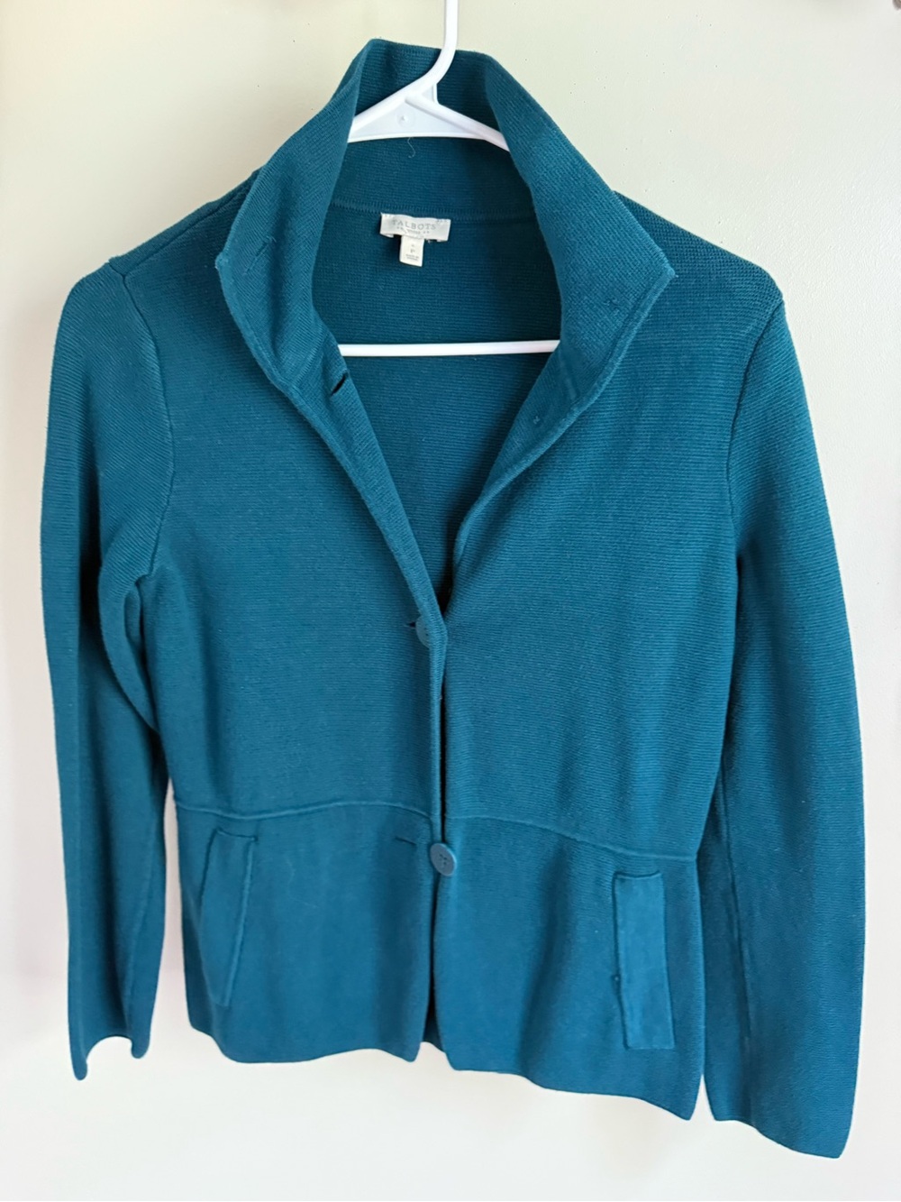 100% Cotton Talbots Deep Teal Knit Cardigan